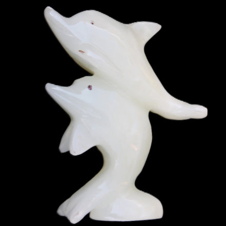Afghan Jade hand-carved leaping Dolphin pair 42*42*110mm 267g in sunlight - Rocks and Things Store