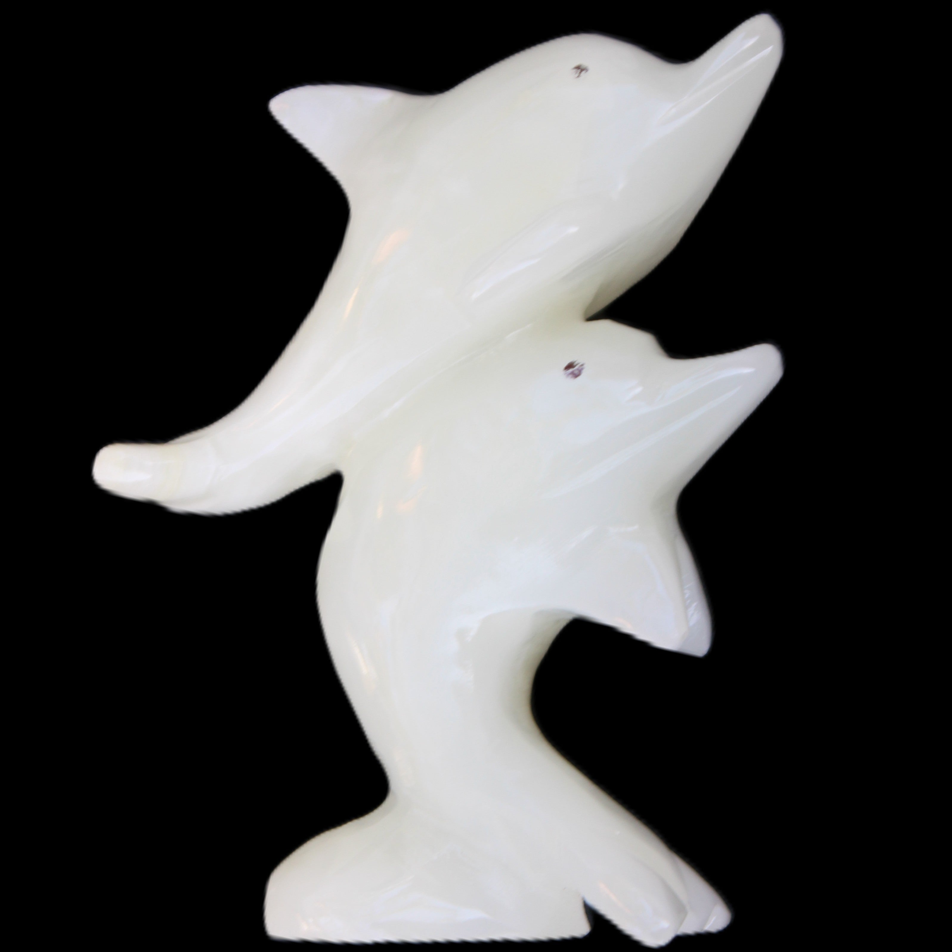 Afghan Jade hand-carved leaping Dolphin pair 42*42*110mm 267g in sunlight - Rocks and Things Store