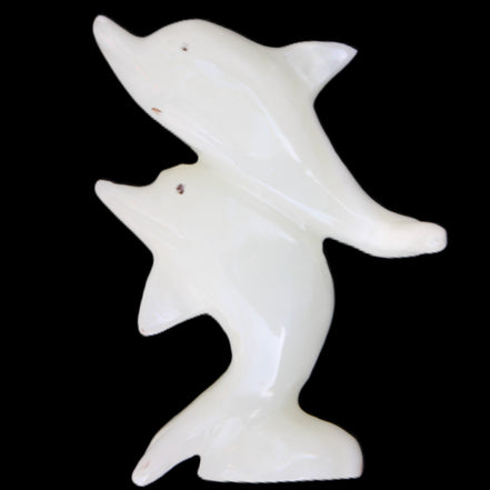 Afghan Jade hand-carved leaping Dolphin pair 42*42*110mm 267g in sunlight - Rocks and Things Store