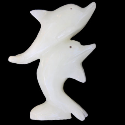 Afghan Jade hand-carved leaping Dolphin pair 42*42*110mm 267g in sunlight - Rocks and Things Store