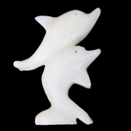 Afghan Jade hand-carved leaping Dolphin pair 42*42*110mm 267g in sunlight - Rocks and Things Store