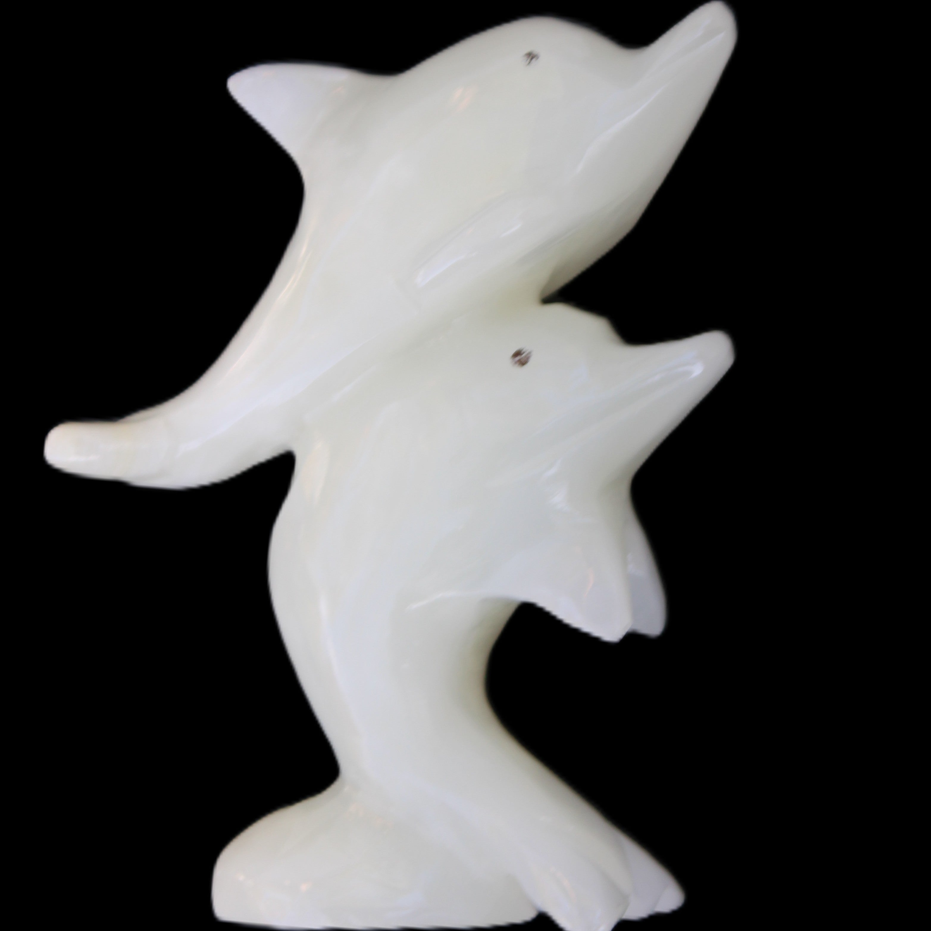 Afghan Jade hand-carved leaping Dolphin pair 42*42*110mm 267g in sunlight - Rocks and Things Store