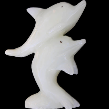 Afghan Jade hand-carved leaping Dolphin pair 42*42*110mm 267g in sunlight - Rocks and Things Store