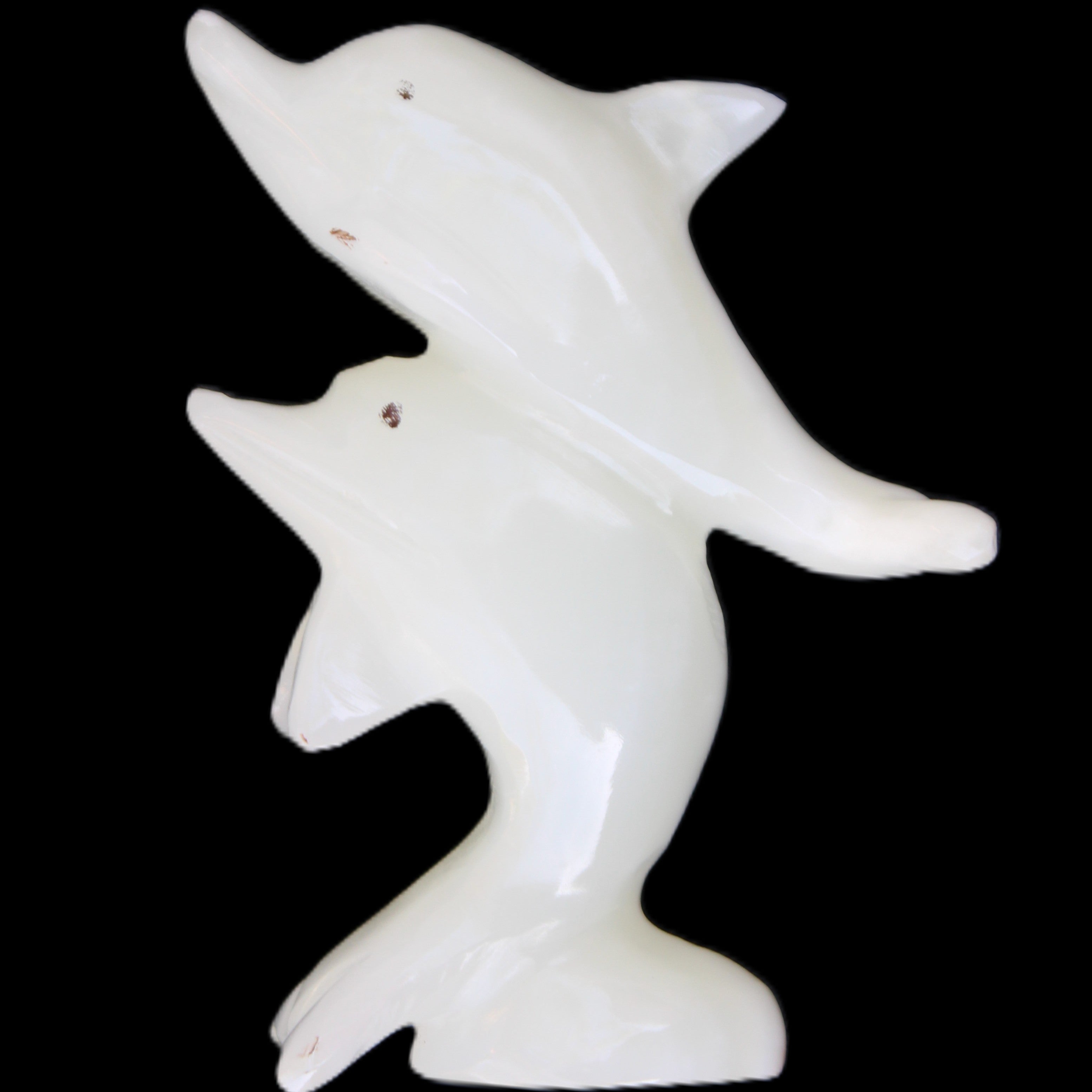 Afghan Jade hand-carved leaping Dolphin pair 42*42*110mm 267g in sunlight - Rocks and Things Store