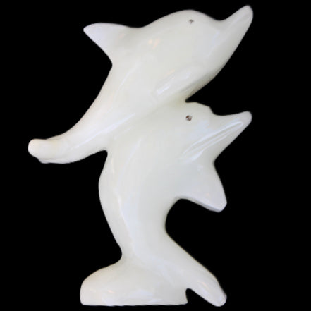 Afghan Jade hand-carved leaping Dolphin pair 42*42*110mm 267g in sunlight - Rocks and Things Store
