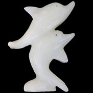 Afghan Jade hand-carved leaping Dolphin pair 42*42*110mm 267g in sunlight - Rocks and Things Store