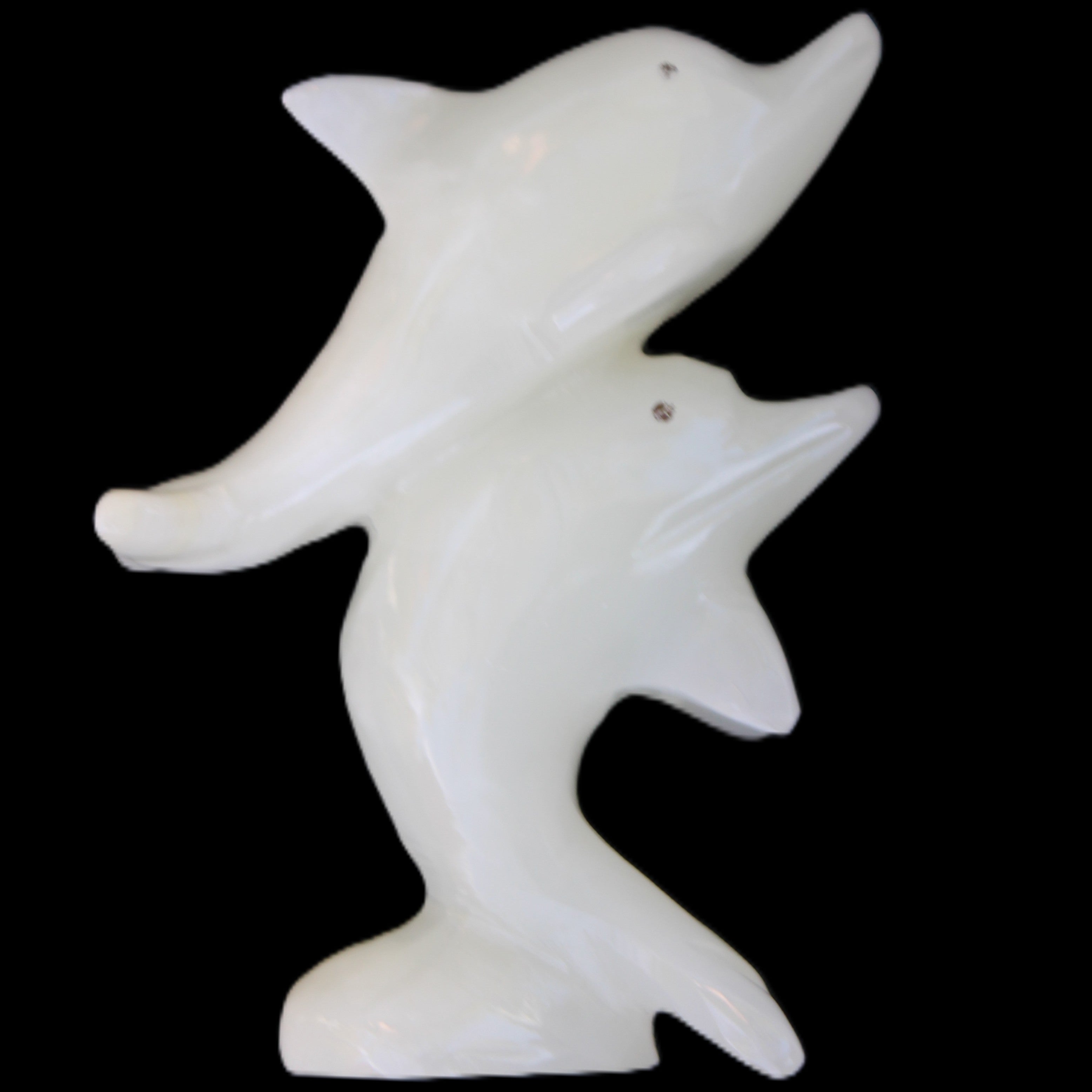 Afghan Jade hand-carved leaping Dolphin pair 42*42*110mm 267g in sunlight - Rocks and Things Store