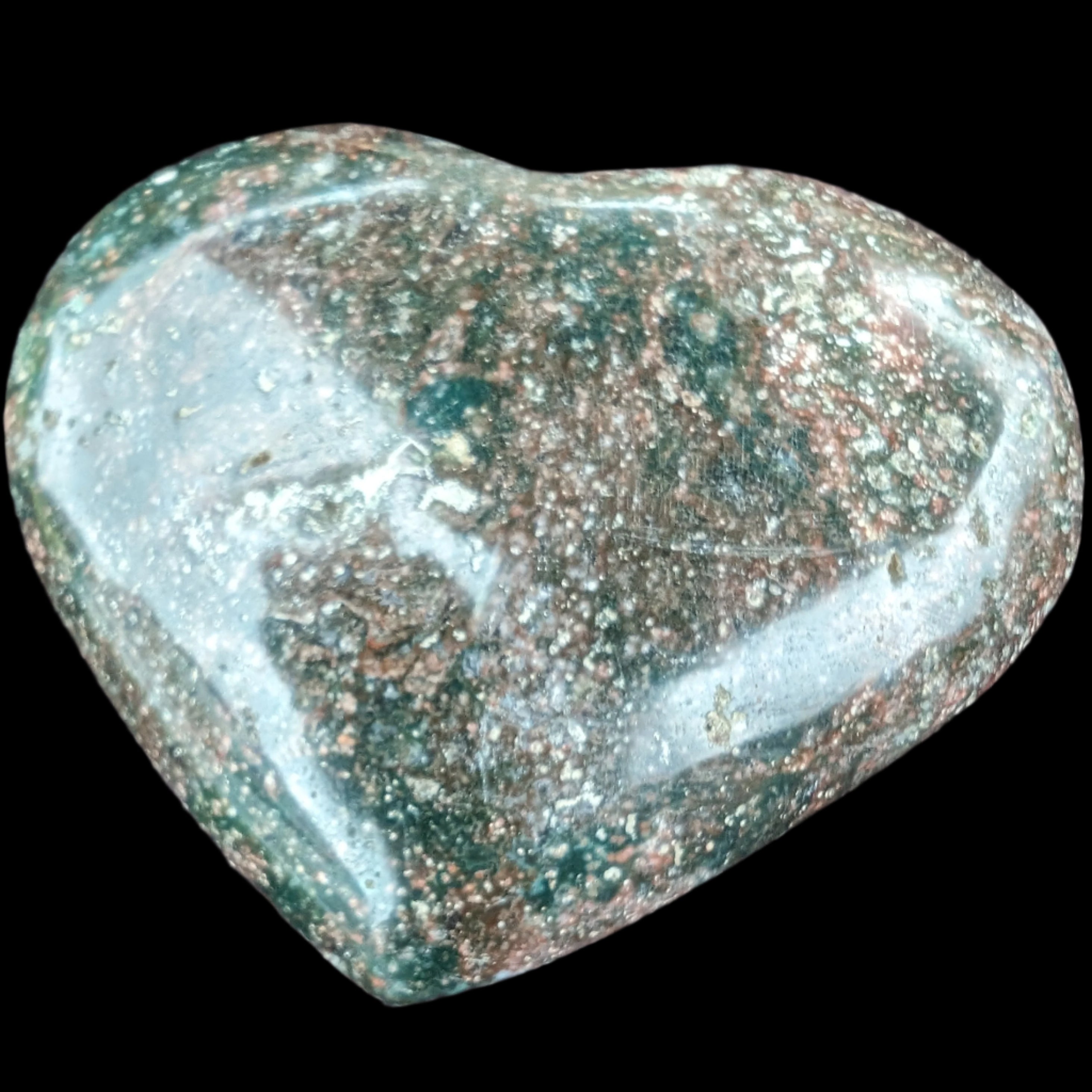 Ocean Jasper heart 176g in sunlight - Rocks and Things Store