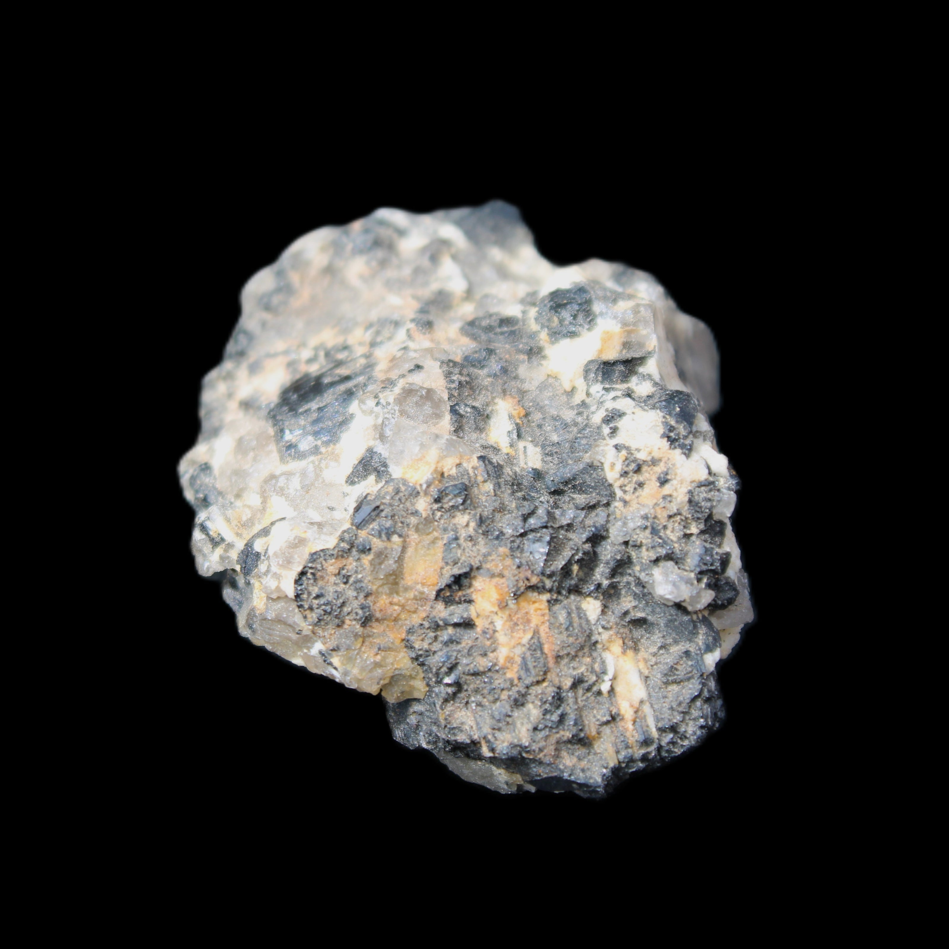 Black Tourmaline cluster in matrix with Quartz 62g in sunlight - Rocks and Things Store