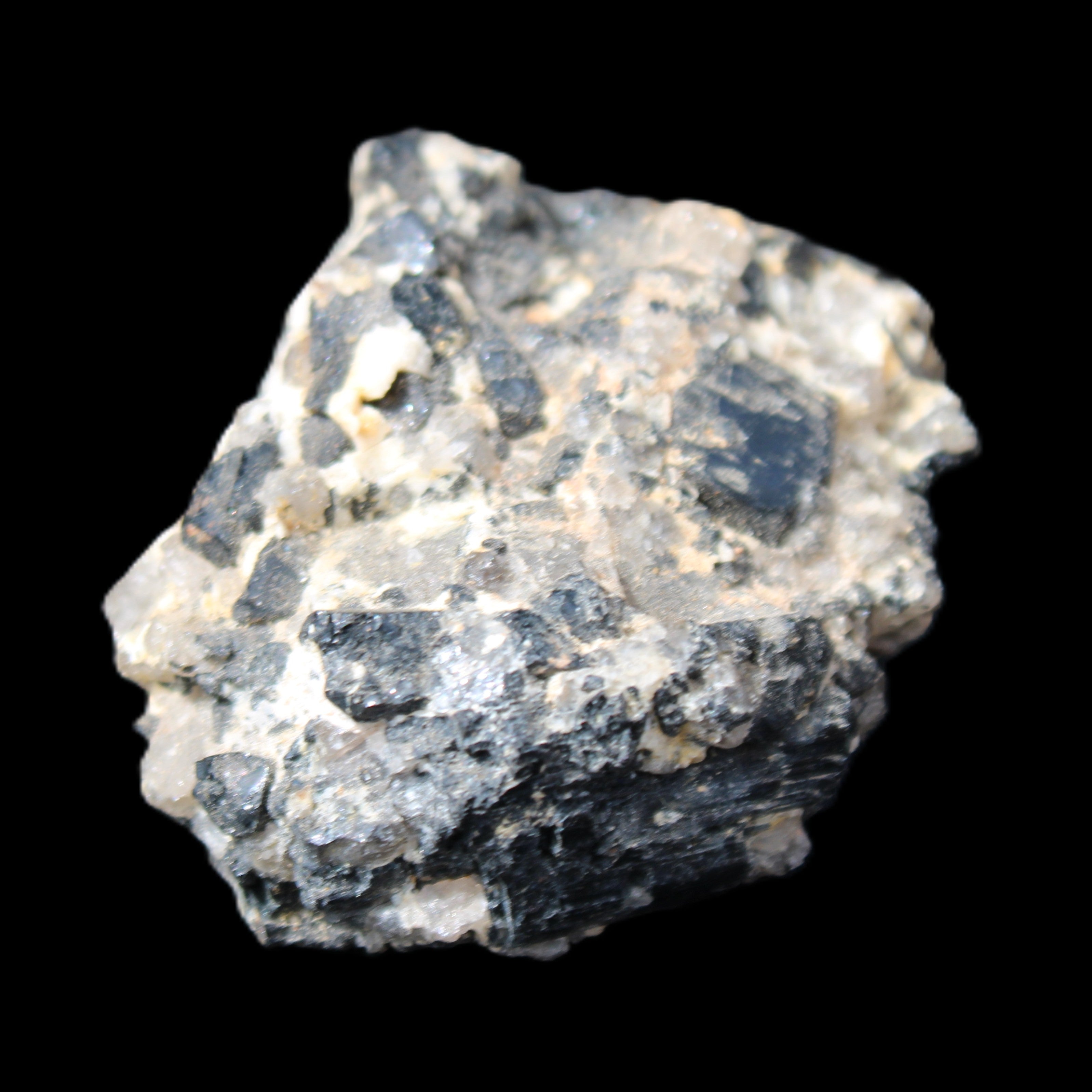 Black Tourmaline cluster in matrix with Quartz 62g in sunlight - Rocks and Things Store