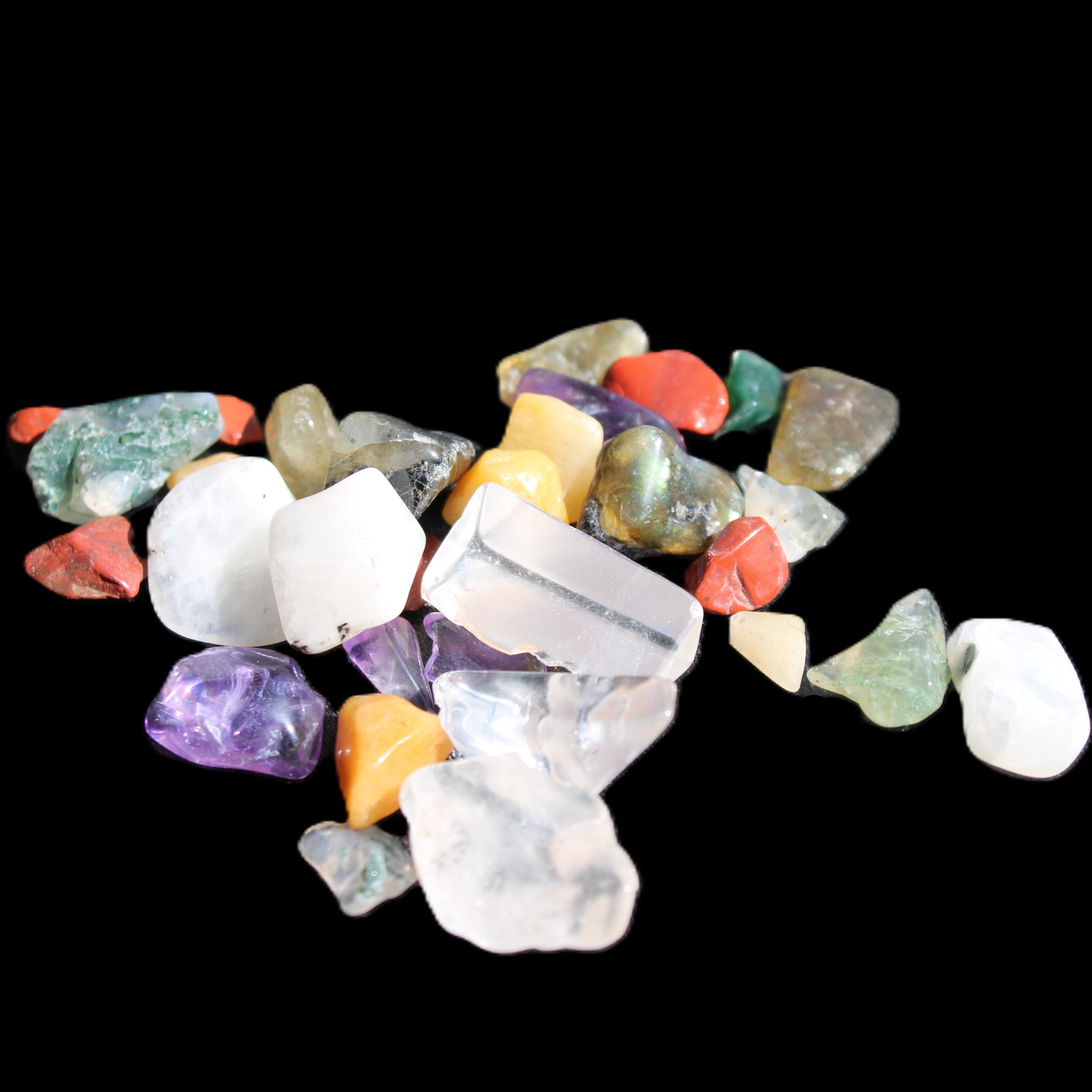 Pretty tiny mixed crystal polished chips 10g in sunlight - Rocks and Things Store