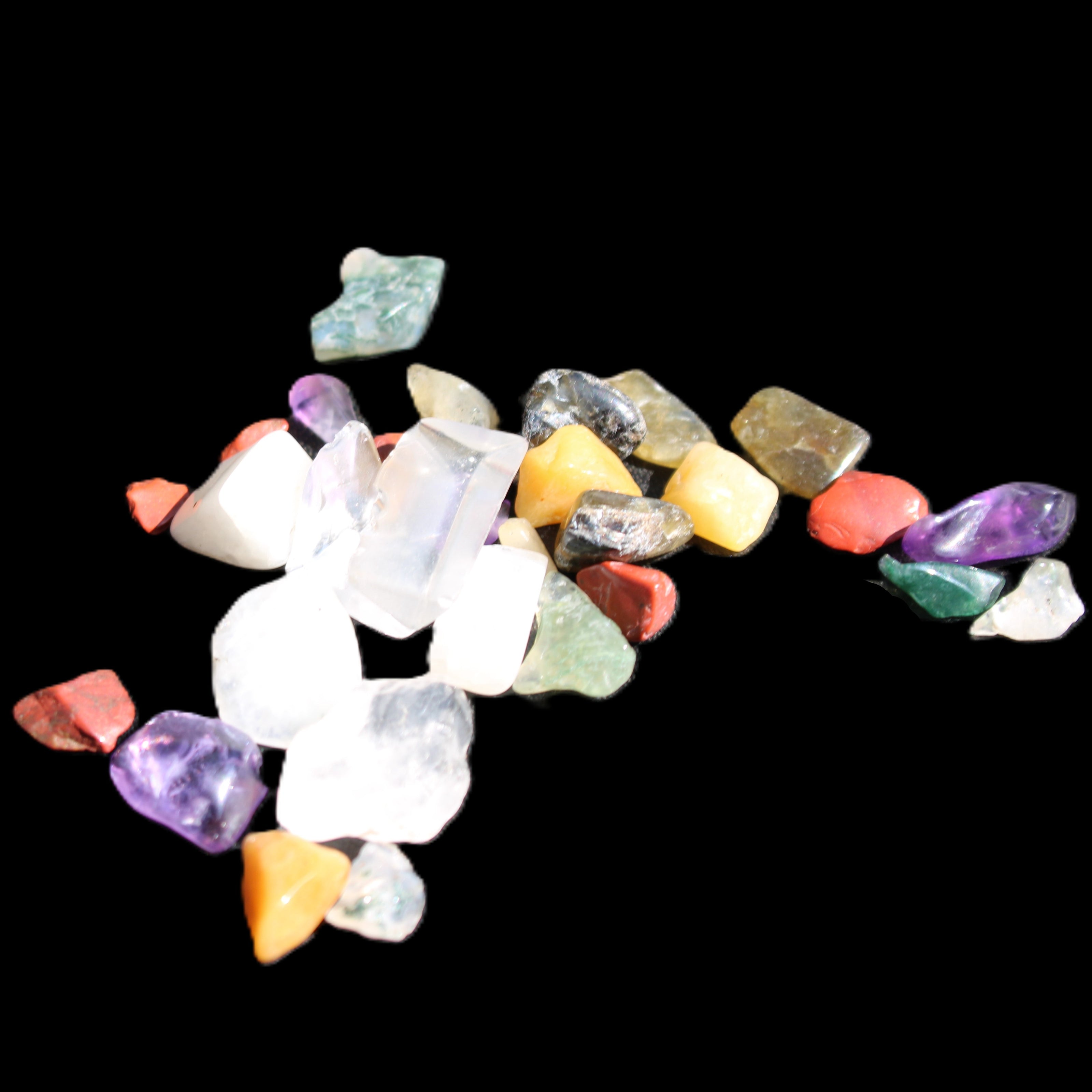 Pretty tiny mixed crystal polished chips 10g in sunlight - Rocks and Things Store