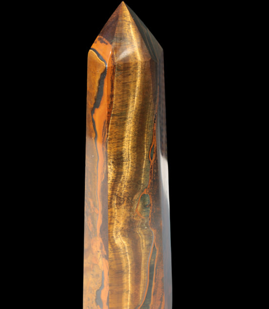 Tigers Eye Obelisk 1150g in sunlight, Rocks and Things  Store