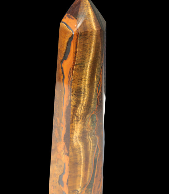 Tigers Eye Obelisk 1150g in sunlight, Rocks and Things Store