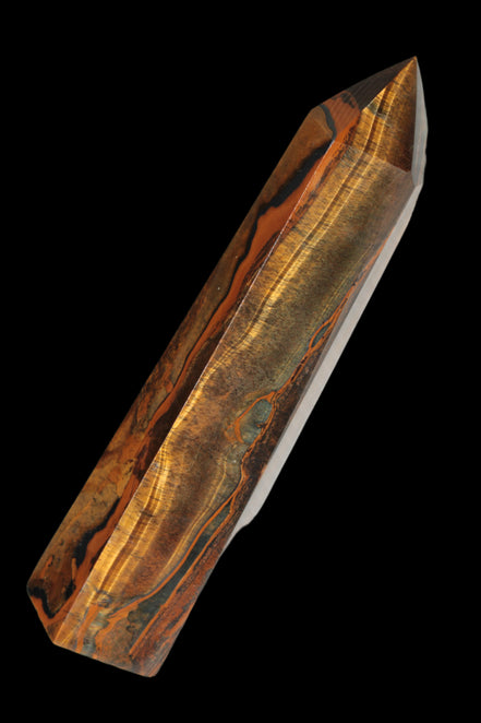 Tigers Eye Obelisk 1150g in sunlight, Rocks and Things Store