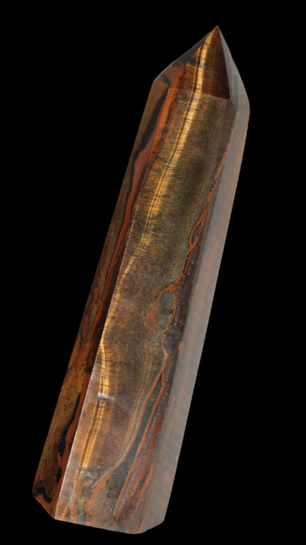 Tigers Eye Obelisk 1150g in sunlight, Rocks and Things Store