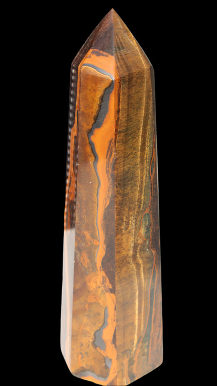 Tigers Eye Obelisk 1150g in sunlight, Rocks and Things Store