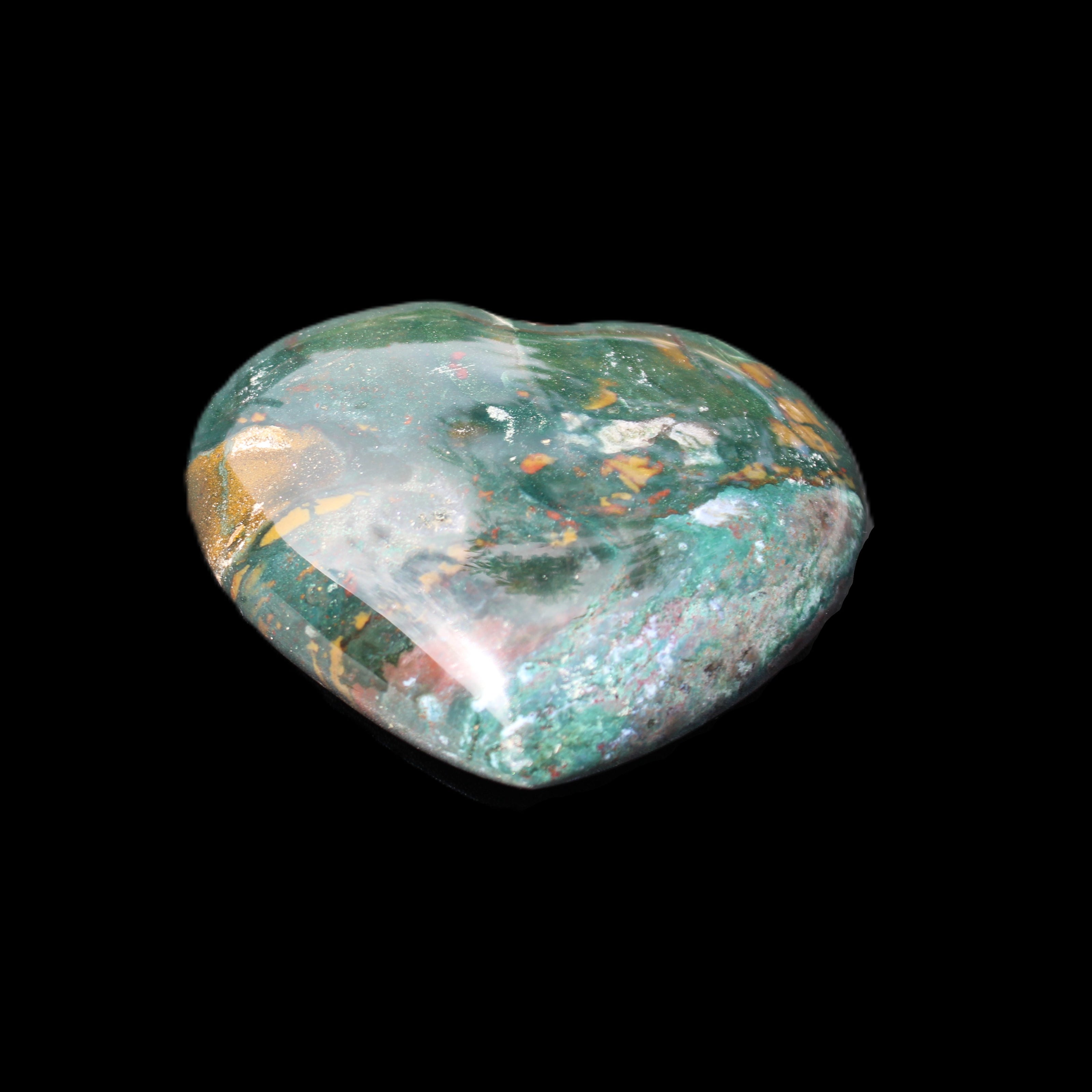 Ocean Jasper heart 101g in sunlight - Rocks and Things Store