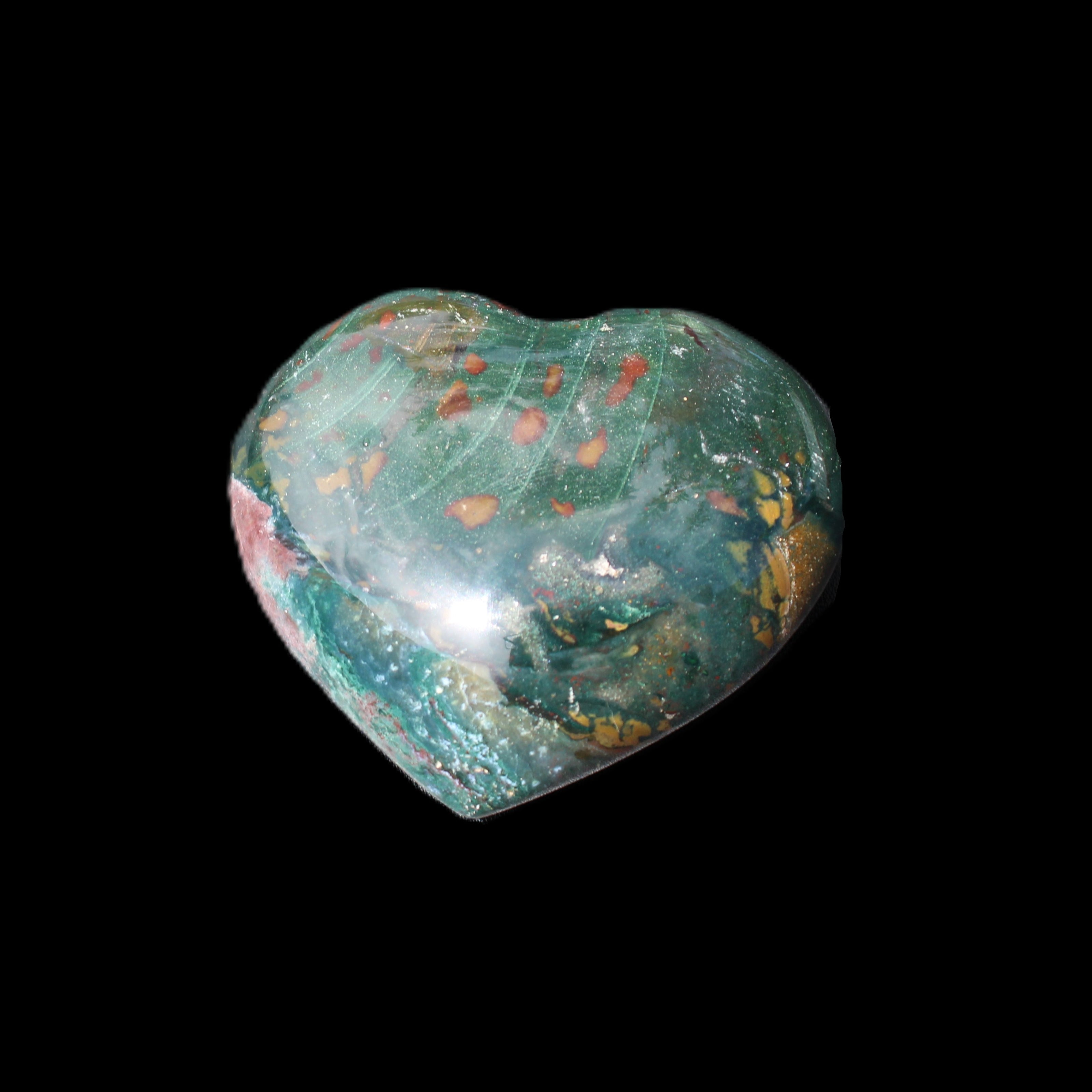 Ocean Jasper heart 101g in sunlight - Rocks and Things Store