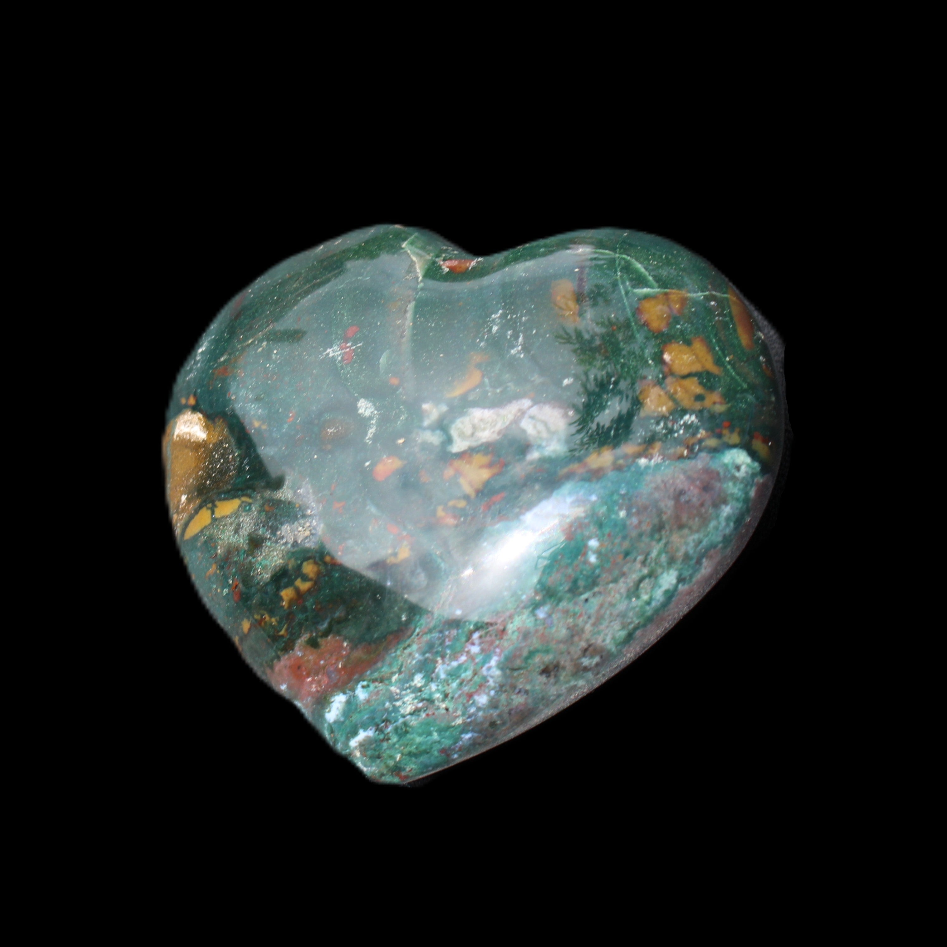 Ocean Jasper heart 101g in sunlight - Rocks and Things Store