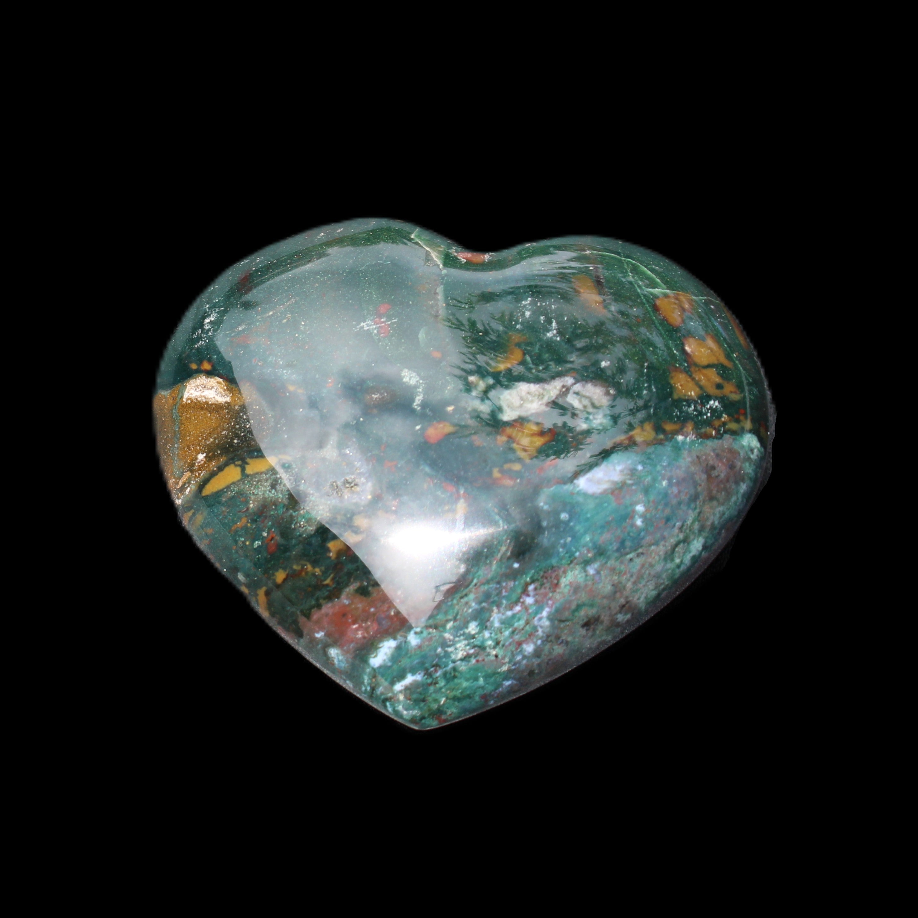 Ocean Jasper heart 101g in sunlight - Rocks and Things Store