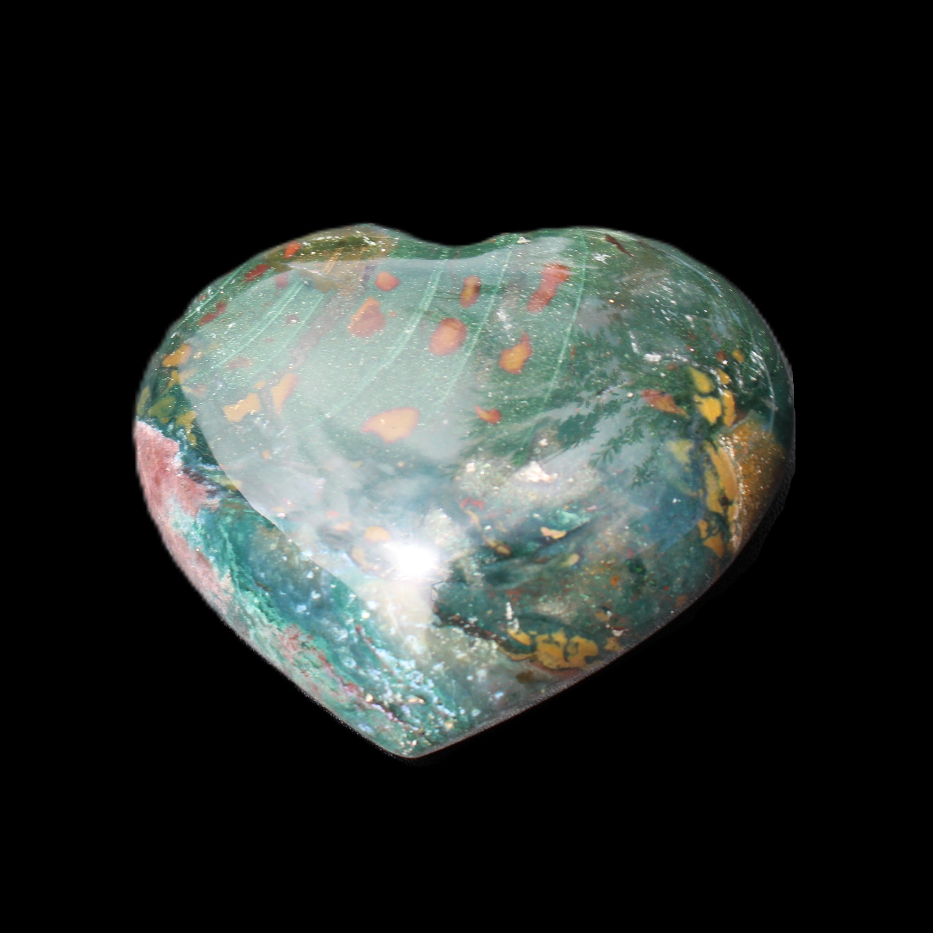 Ocean Jasper heart 101g in sunlight - Rocks and Things Store