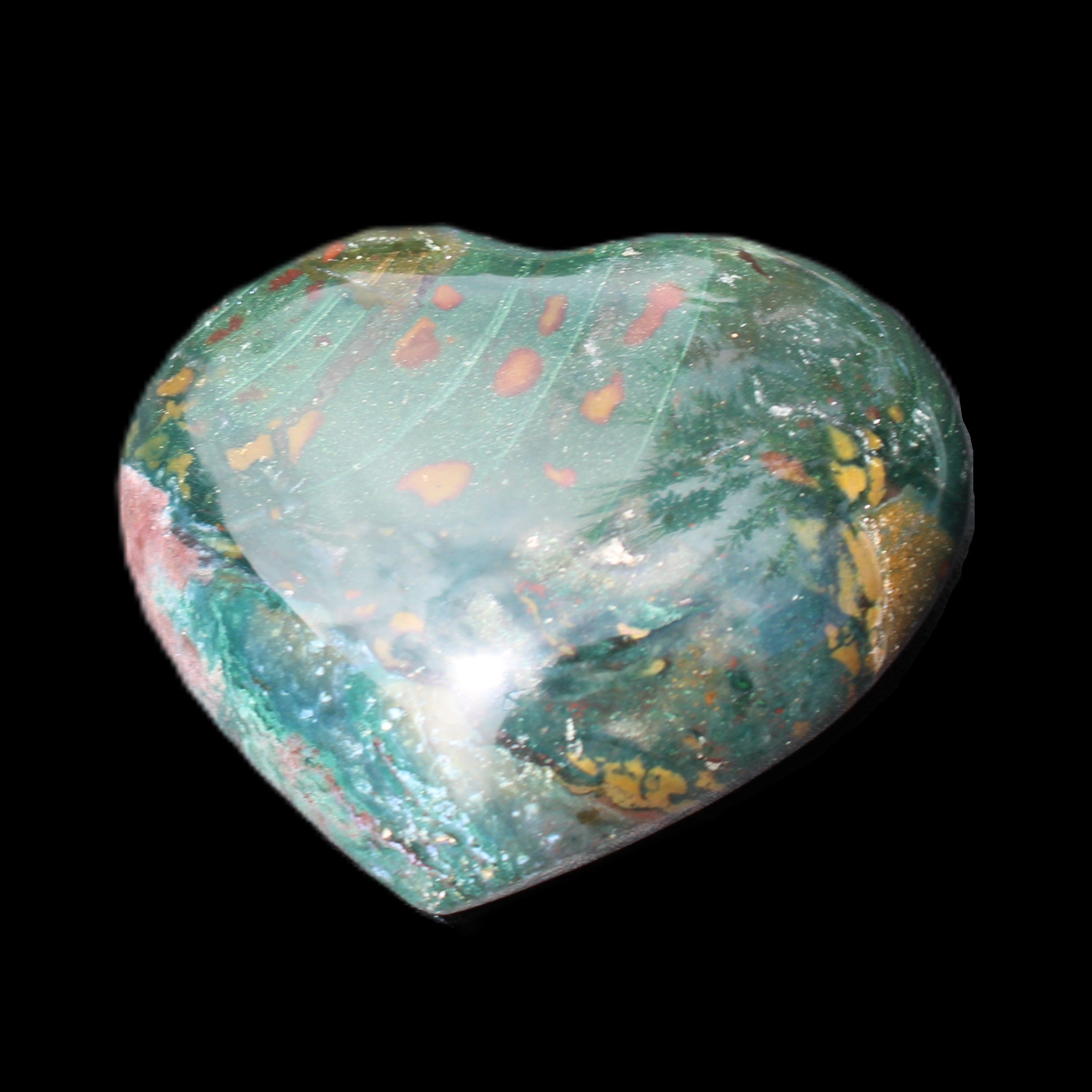 Ocean Jasper heart 101g in sunlight - Rocks and Things Store