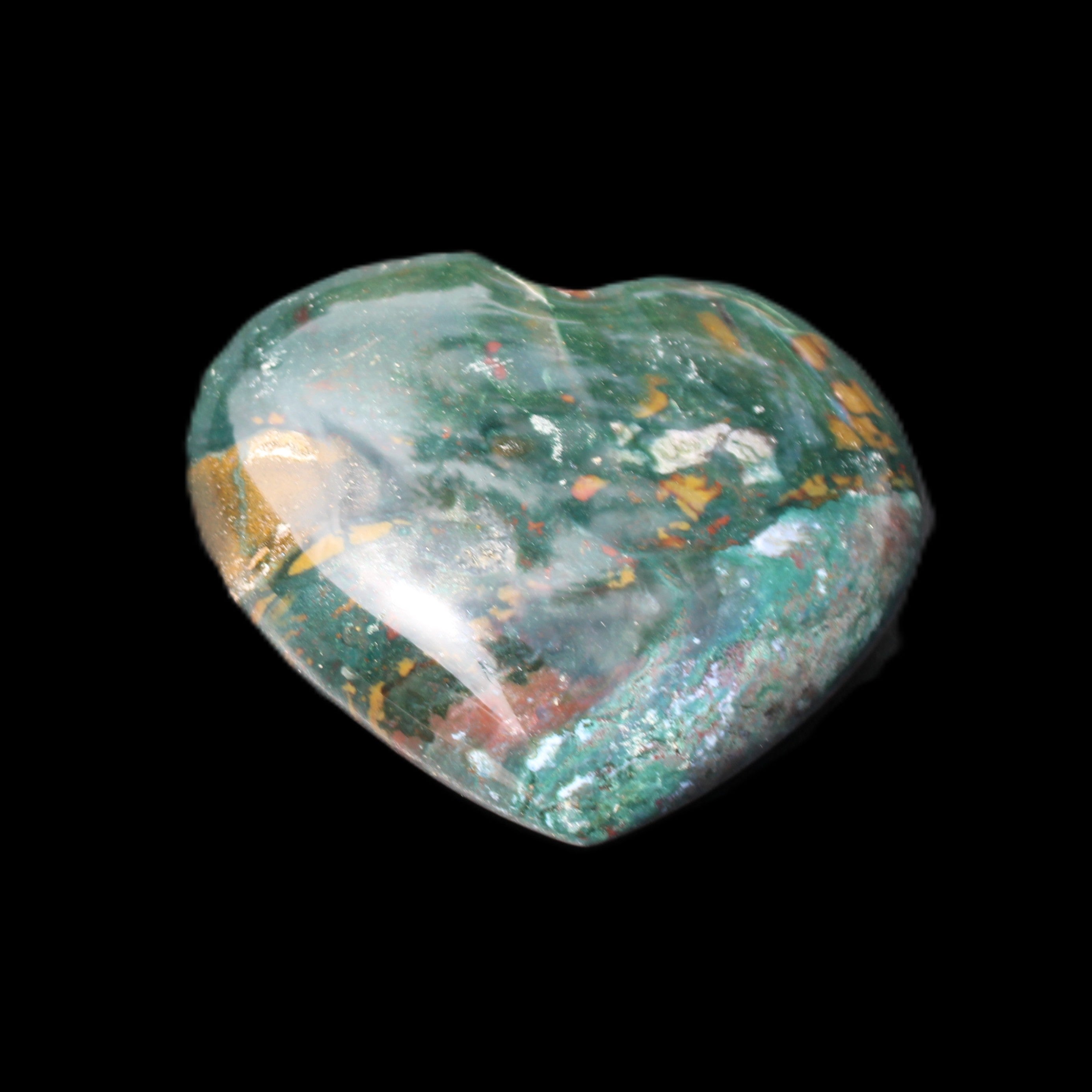 Ocean Jasper heart 101g in sunlight - Rocks and Things Store