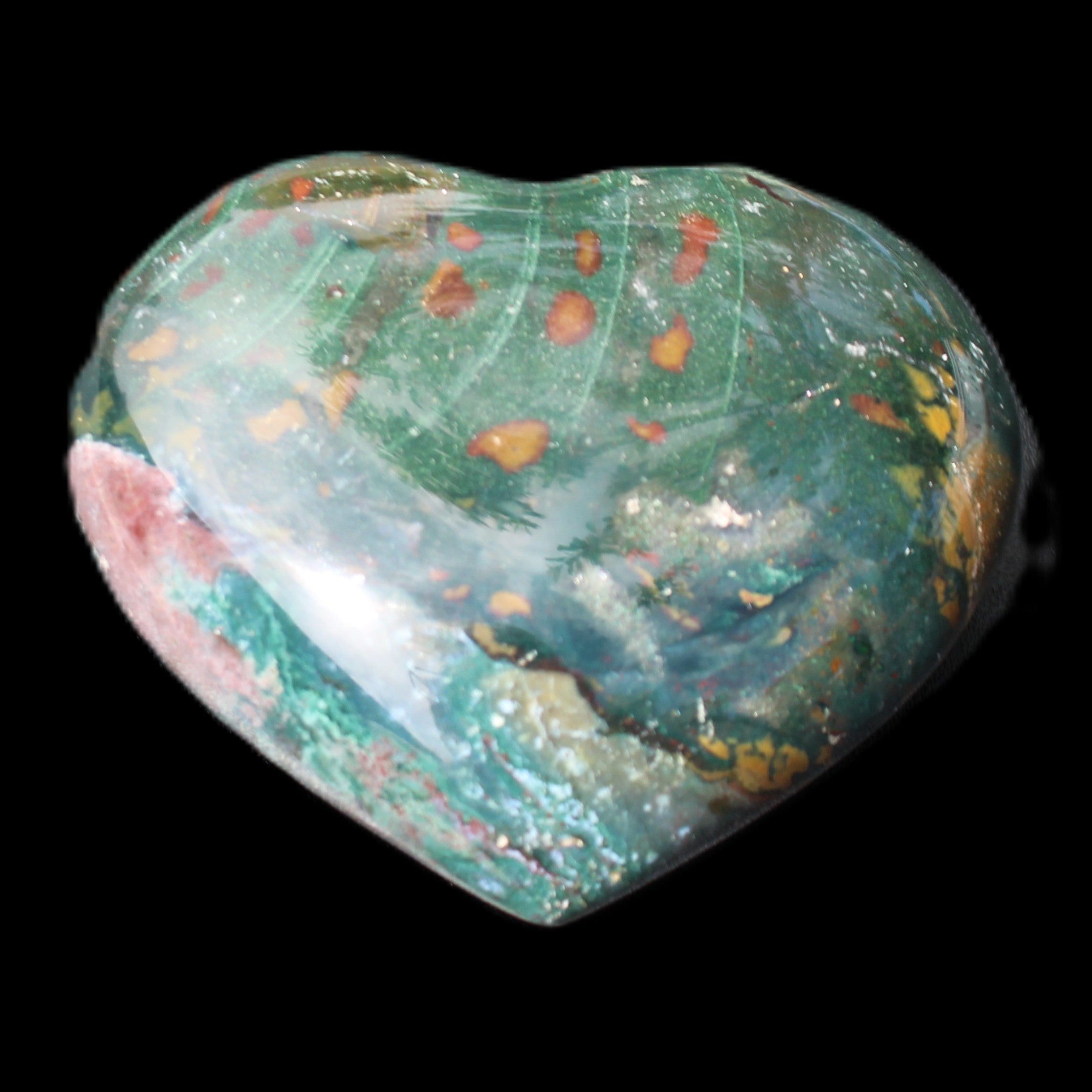 Ocean Jasper heart 101g in sunlight - Rocks and Things Store