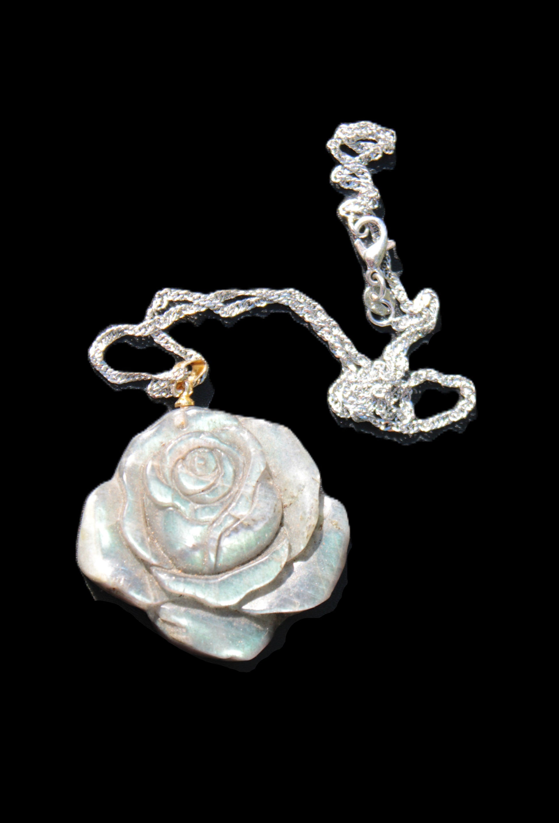 Labradorite rose carved pendant necklace Rocks and Things