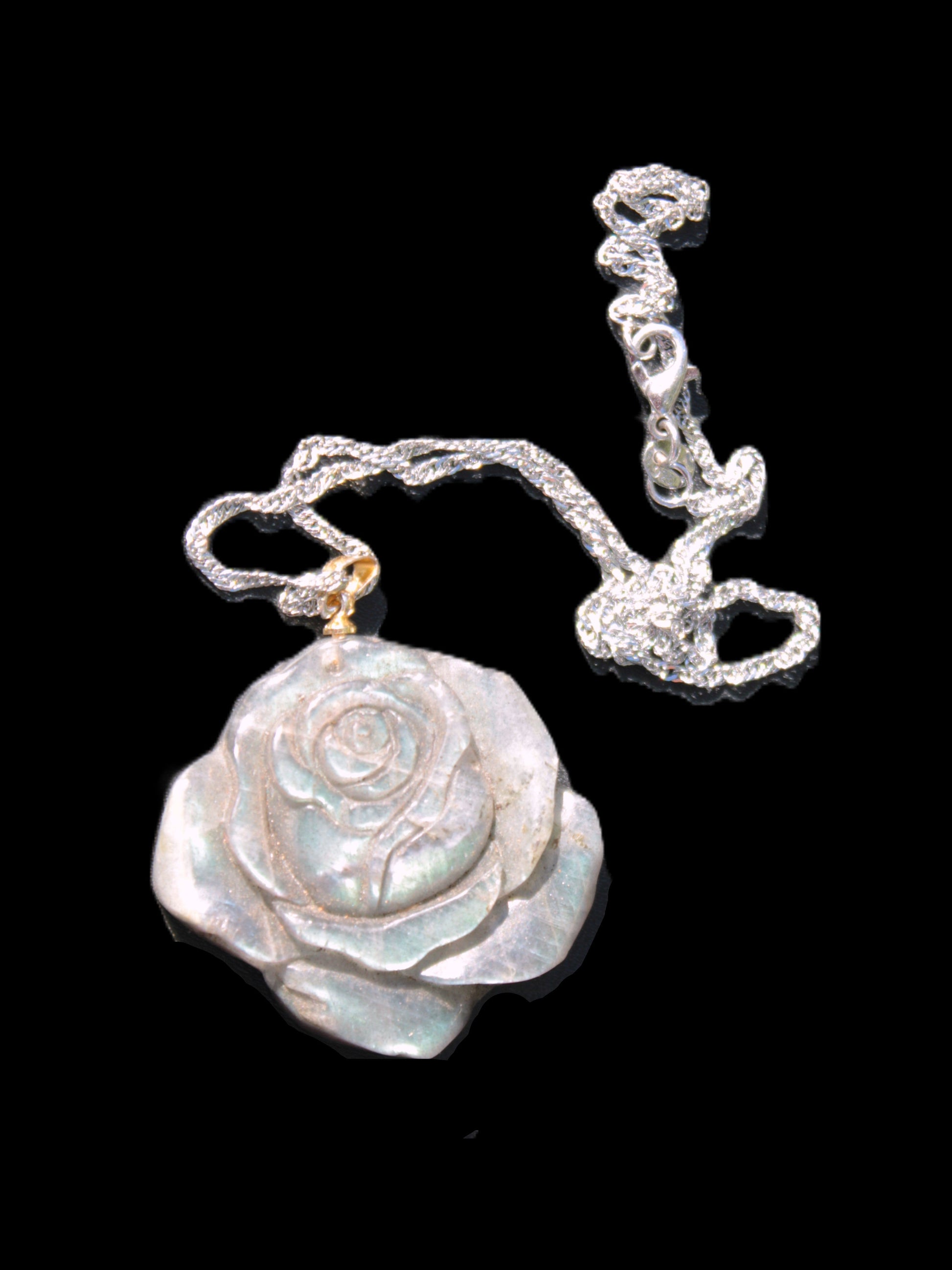 Labradorite rose carved pendant necklace Rocks and Things