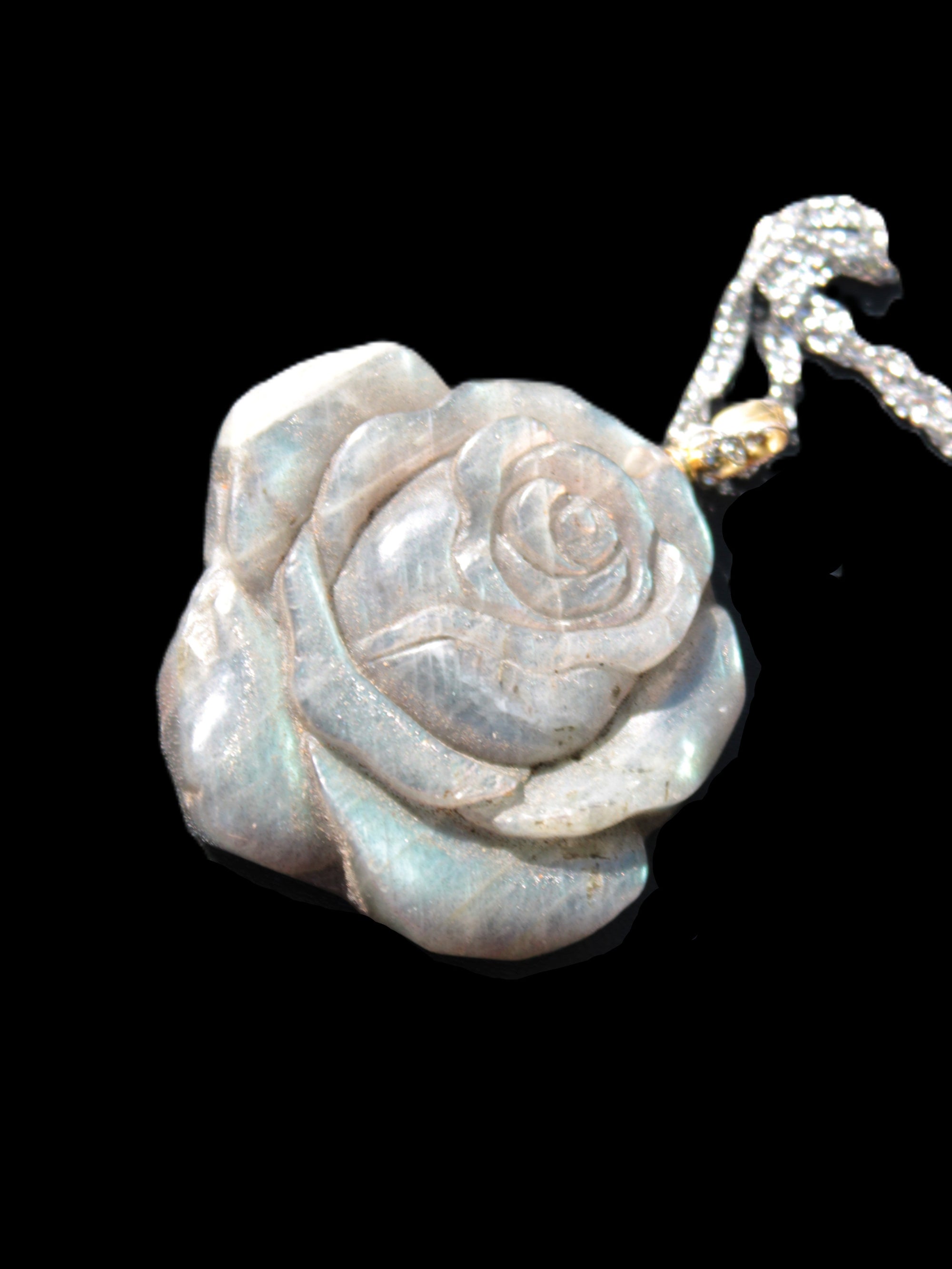 Labradorite rose carved pendant necklace Rocks and Things
