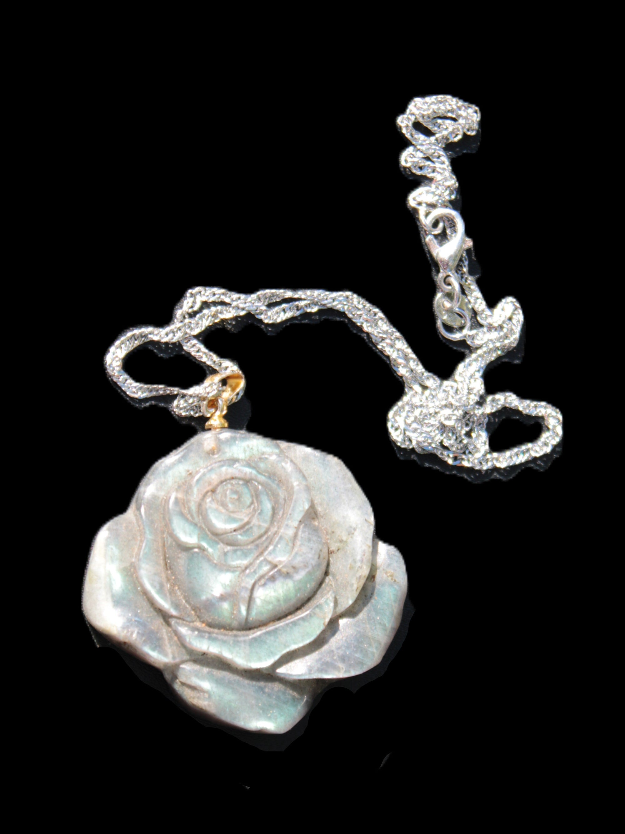 Labradorite rose carved pendant necklace Rocks and Things