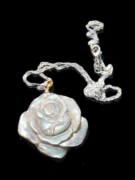 Labradorite rose carved pendant necklace Rocks and Things