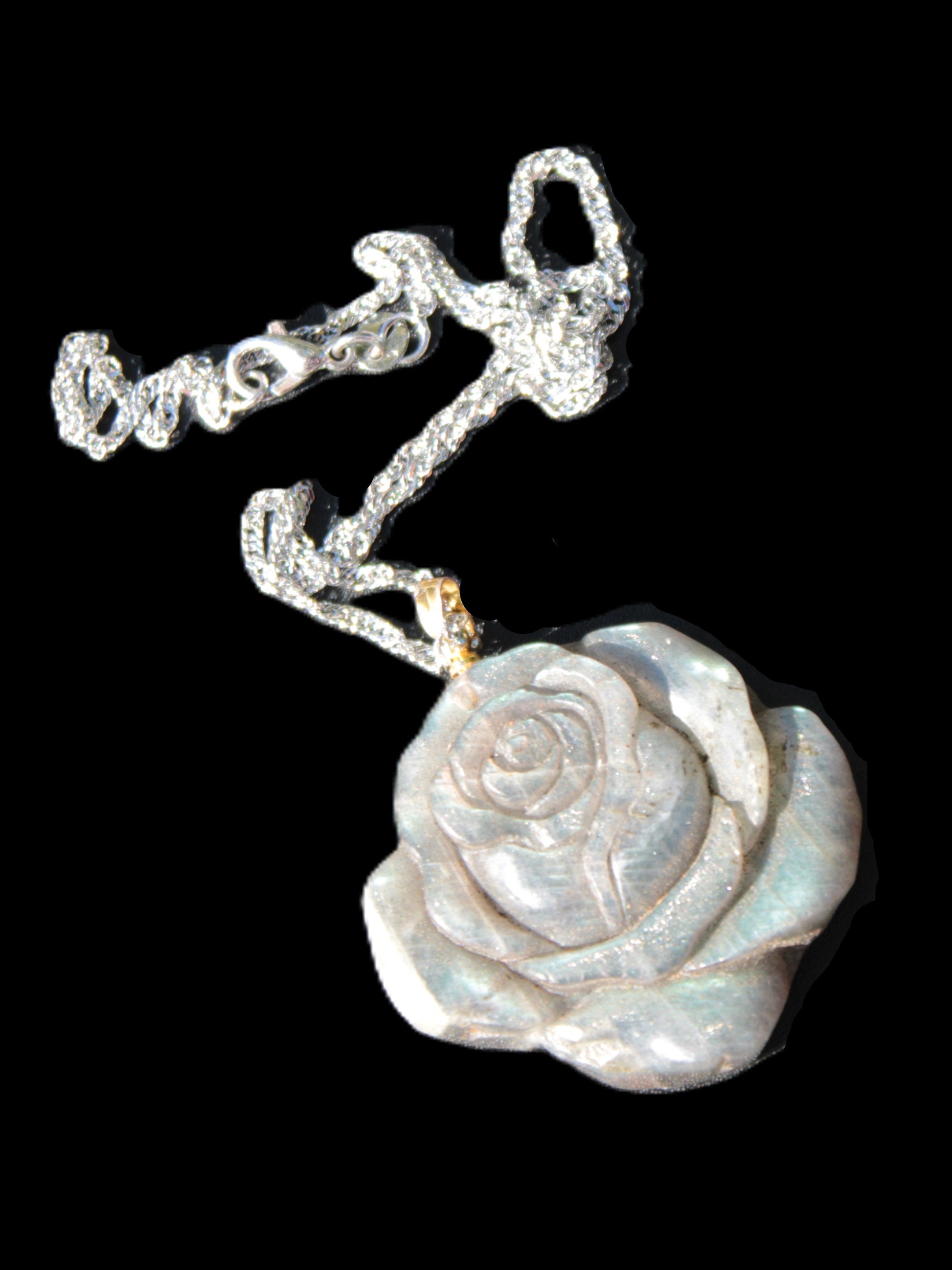 Labradorite rose carved pendant necklace Rocks and Things