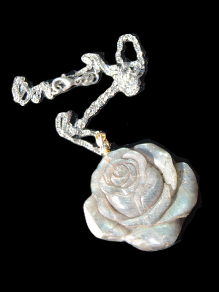 Labradorite rose carved pendant necklace Rocks and Things