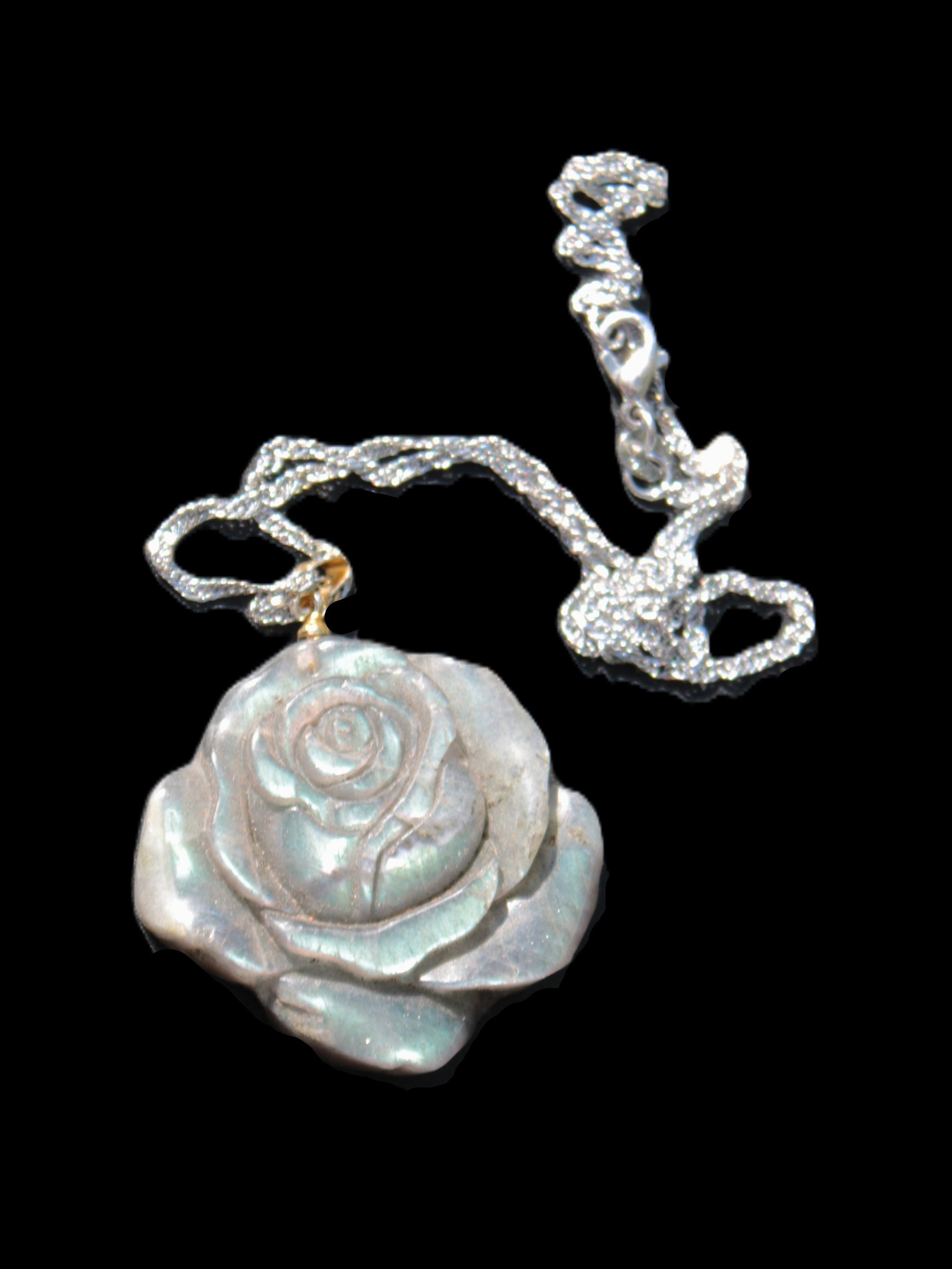 Labradorite rose carved pendant necklace Rocks and Things