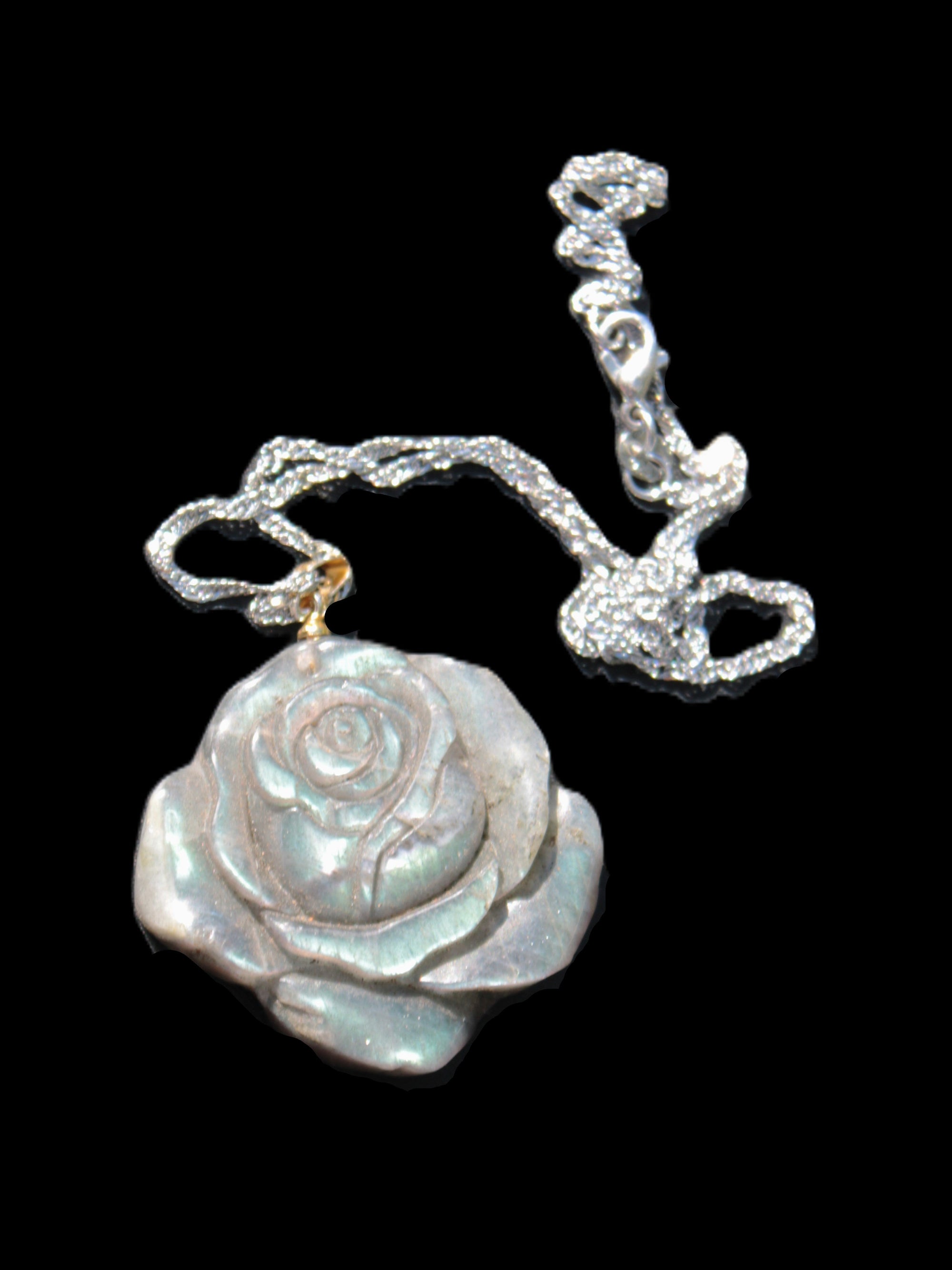 Labradorite rose carved pendant necklace Rocks and Things