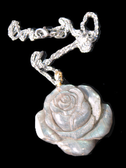 Labradorite rose carved pendant necklace Rocks and Things