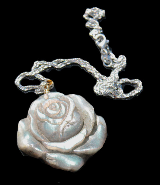 Labradorite rose carved pendant necklace Rocks and Things