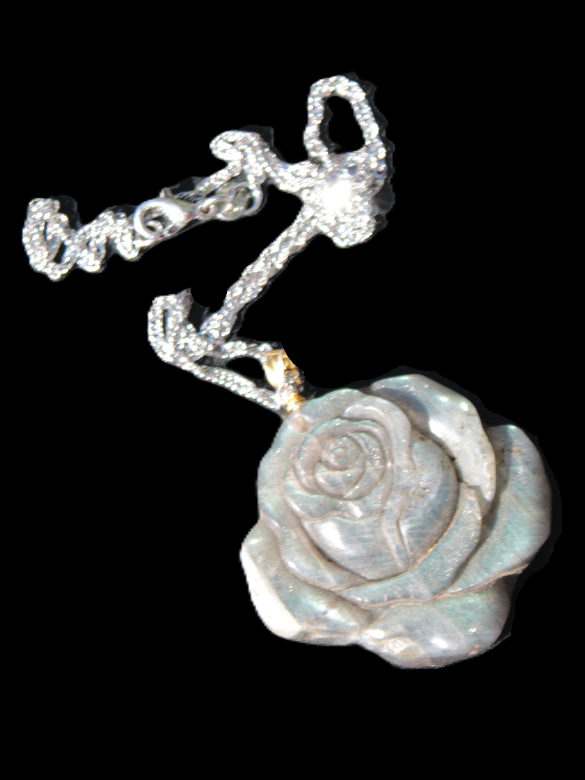Labradorite rose carved pendant necklace Rocks and Things