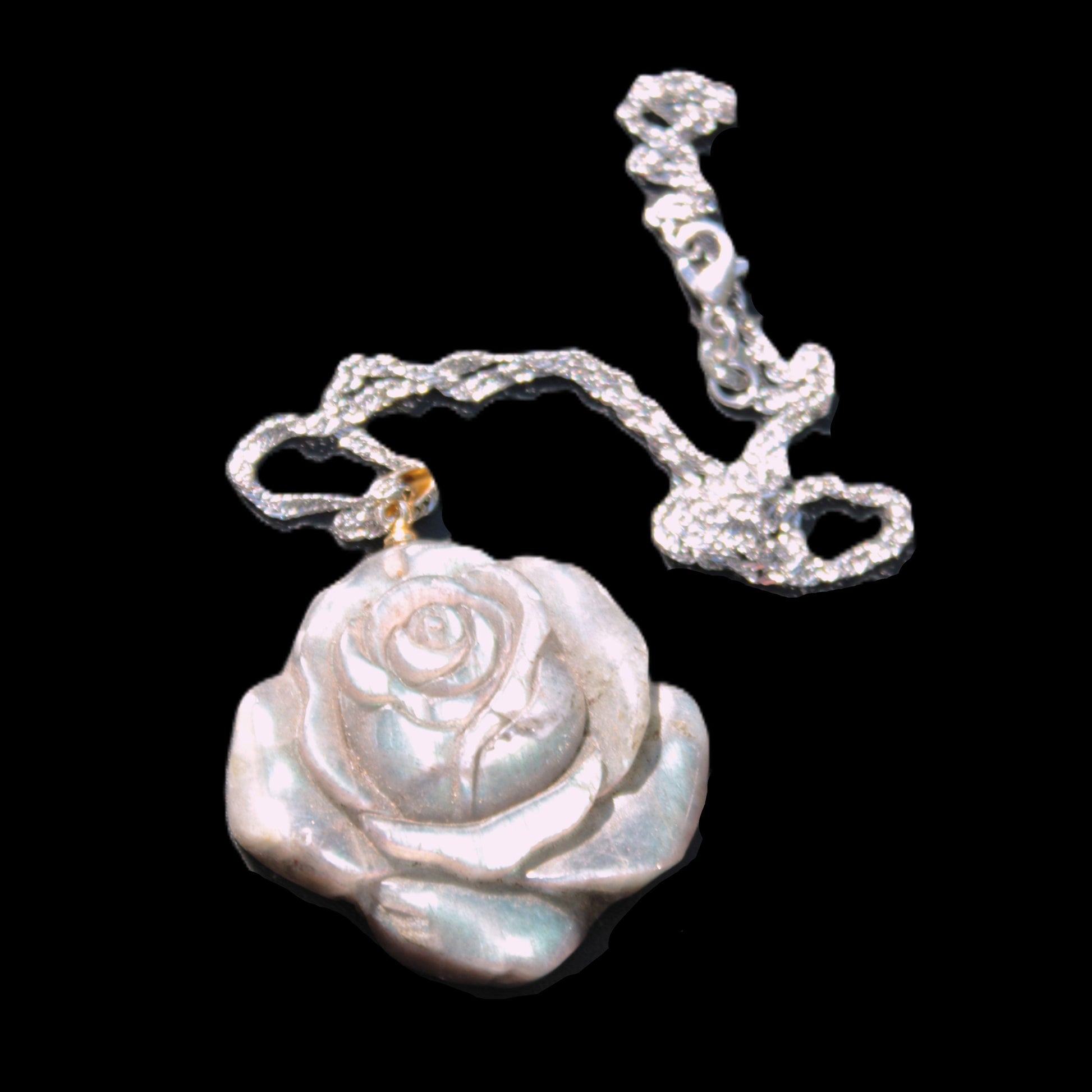 Labradorite rose carved pendant necklace Rocks and Things