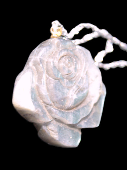 Labradorite rose carved pendant necklace Rocks and Things