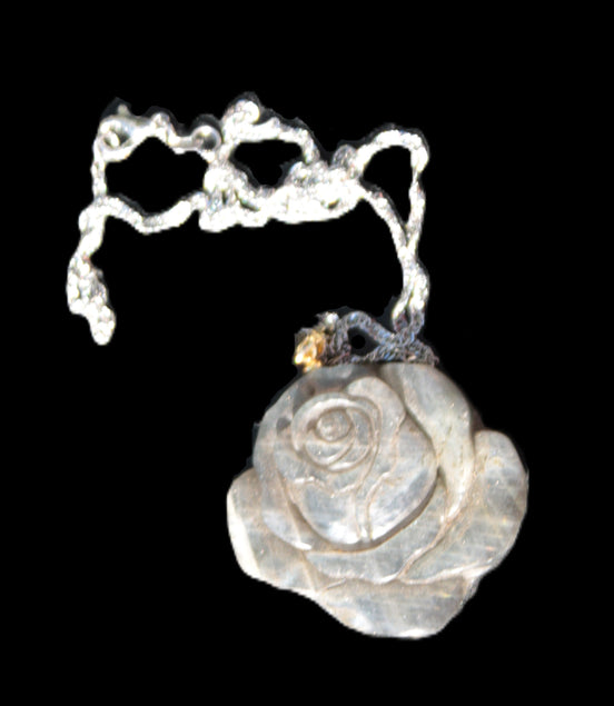 Labradorite rose carved pendant necklace Rocks and Things