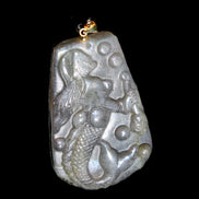 Flashing Labradorite mermaid carved pendant with chain necklace in sunlight - Rocks and Things Store