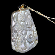 Flashing Labradorite mermaid carved pendant with chain necklace in sunlight - Rocks and Things Store