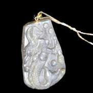 Flashing Labradorite mermaid carved pendant with chain necklace in sunlight - Rocks and Things Store