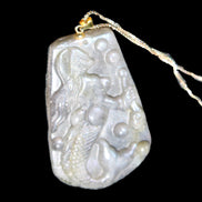 Flashing Labradorite mermaid carved pendant with chain necklace in sunlight - Rocks and Things Store