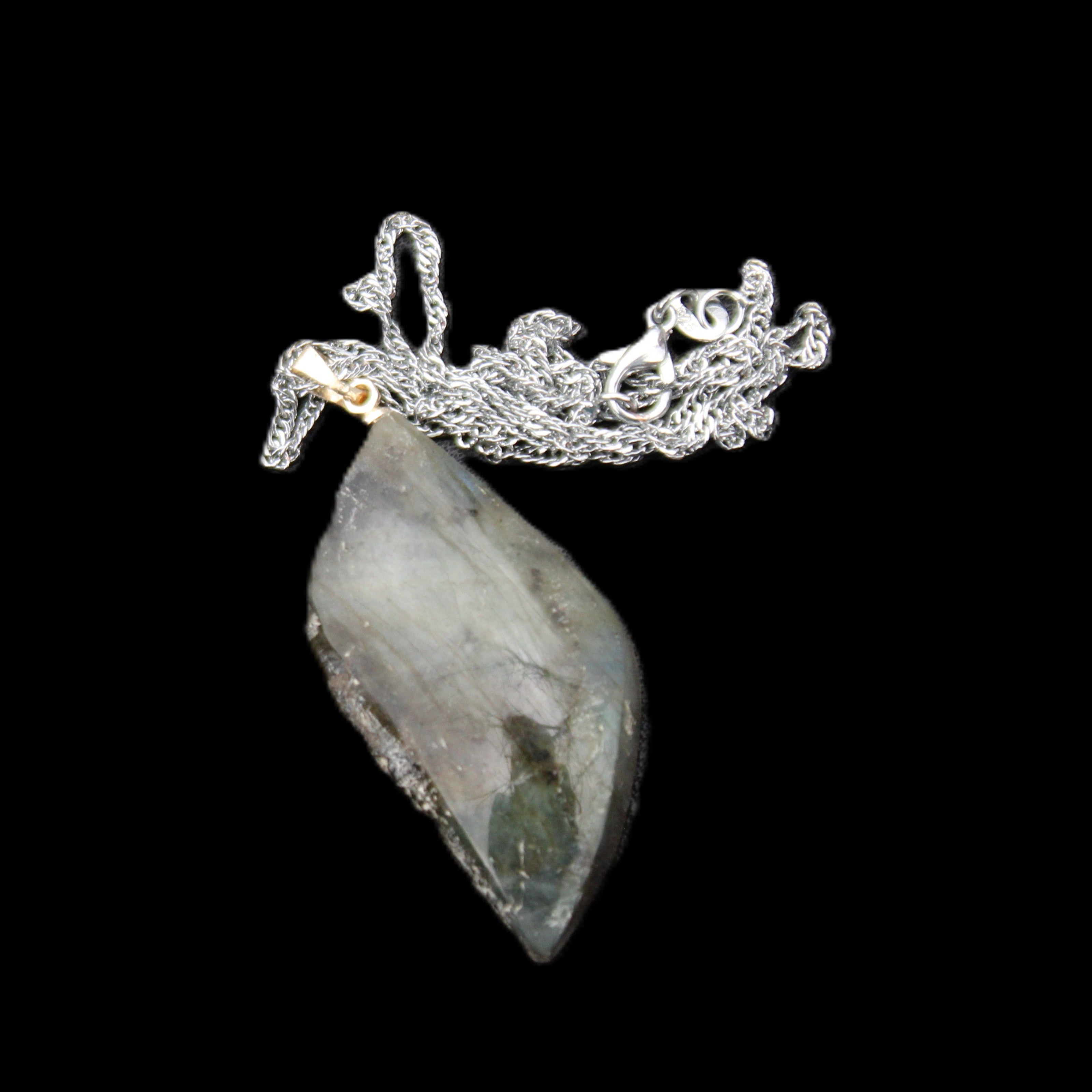 Labradorite leaf pendant and necklace 16g in sunlight - Rocks and Things Store