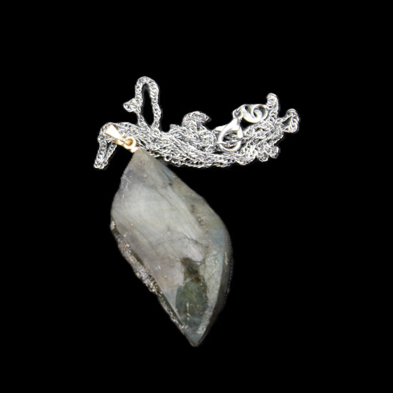 Labradorite leaf pendant and necklace 16g in sunlight - Rocks and Things Store